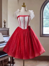 Red Tulle Sequins Straps Homecoming Dress